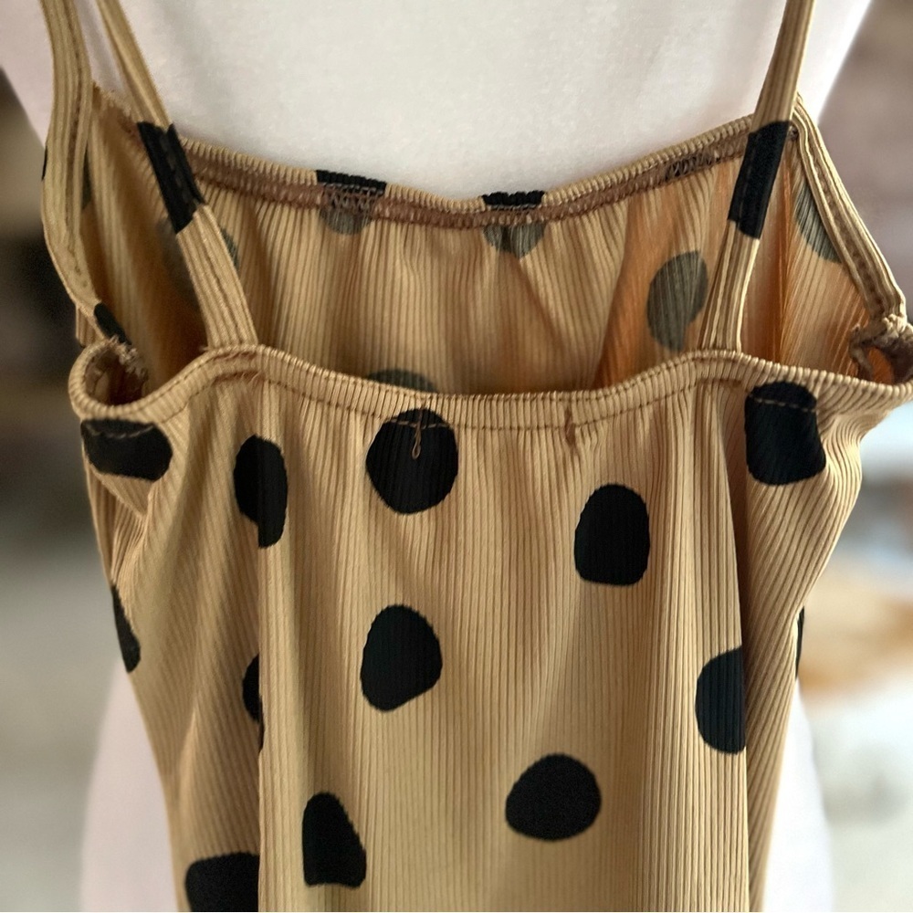 Nasty Gal Bodysuit Tan Polka Dot Ribbed Knit Sleeveless 2 - Picture 9 of 12